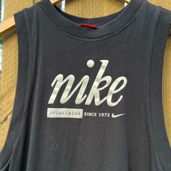 Nike Sportswear Silver Logo Black Cotton Athletic Tank Top Size Small - Picture 2 of 3